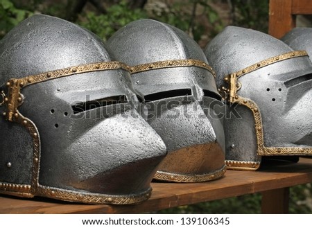 medieval helmets of ancient a mighty iron armor used by the Knights Templar