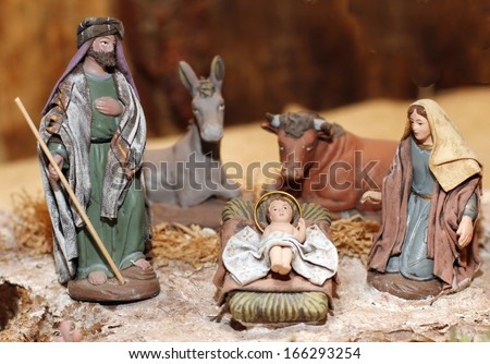 Nativity scene with Jesus, Joseph and Mary in a manger on Christmas 3