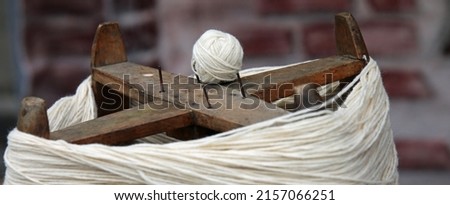 old wooden swift used to hold a hank of yarn while being would off Stock fotó © 