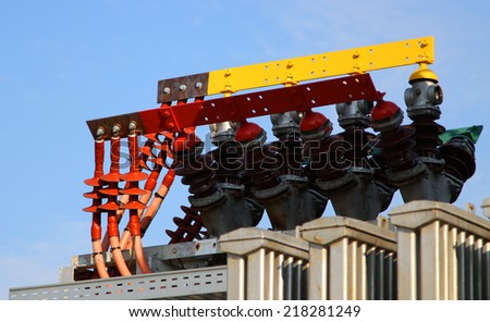 copper bars of high voltage transformer in a power plant to produce electricity