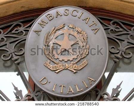 Embassy of Italy on the entry gate of the offices of the Ambassador