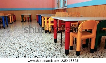 little Chairs of a refectory of the school canteen in the school for children