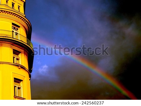 Double Rainbow that enters in the European building after the storm