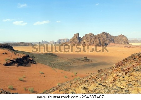 Mountains in the desert called Wadi Rum in Jordan in the Middle East