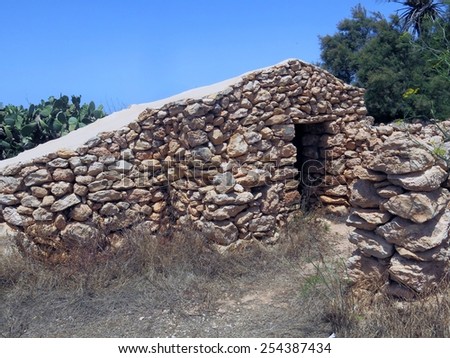 Ancient peasant houses made of stone in Lampedusa Island in Sicily Italy