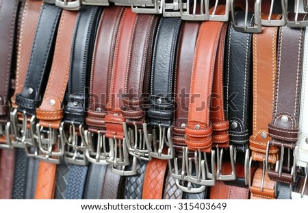 Handmade Leather Belt for sale in a stand of the European market