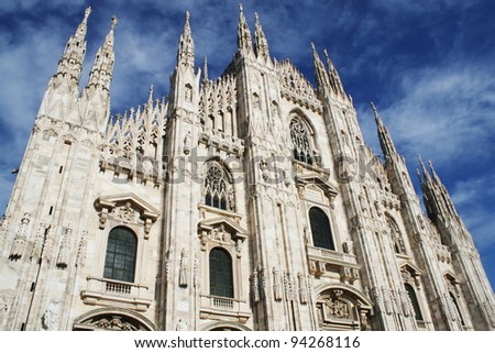 White Milan Cathedral in Gothic italian style