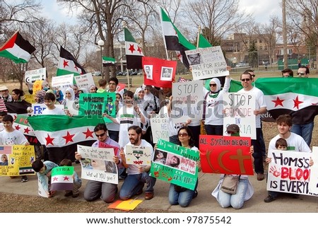 MINNEAPOLIS - MARCH 17:    Unidentified Participants at a global demonstration to mark the first year of the Syrian Revolution, on March 17, 2102 in Minneapolis.
