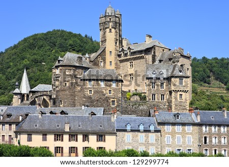 Estaing traditional village in Southern France, landscape view