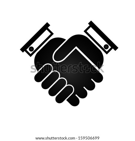 Business handshake icon, black silhouette on a white background, vector illustration