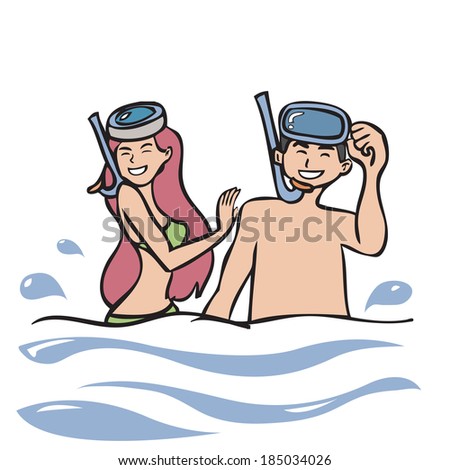 Man and woman with snorkel masks