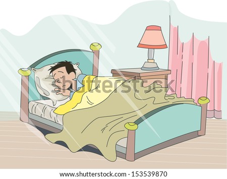 Illustration Of A Man Sleeping Inside His Room, Illustrator Vector ...