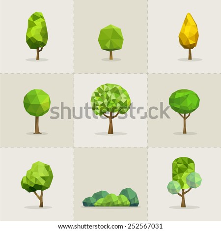 Set of geometric vector trees, Abstract tree low poly, Vector illustrator
