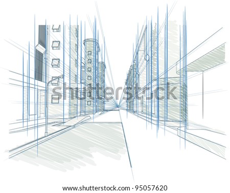 Perspective drawing of a Building, Concept - modern city, architecture and designing outline vector illustration