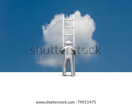 man climbs the ladder of success and a virtual career - 3d illustration