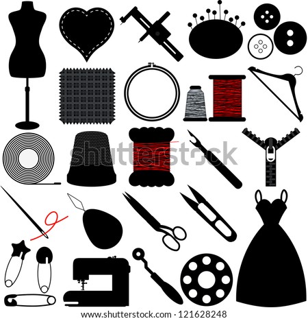 Silhouettes Vector Of Sewing Tools, Handicraft Tailor Accessories ...