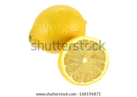 Fresh lemon cut in half, isolated on white background