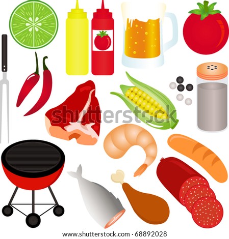 A colorful Vector Icons : set of Barbecue (BBQ) theme isolated on white