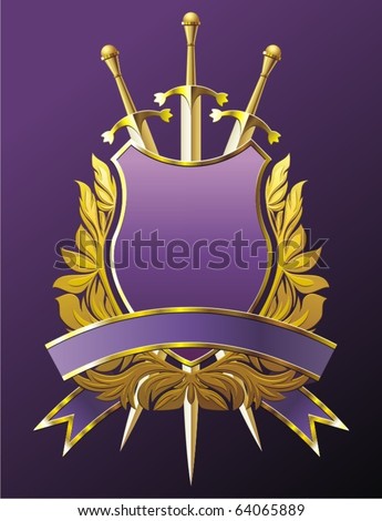 Heraldry Emblem With Crown, Shield And Three Swords Stock Vector ...