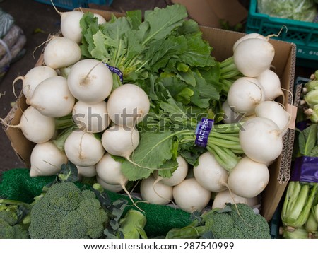 Turnip lined up in the fruit and vegetable shop