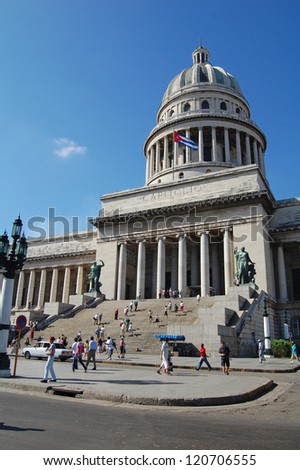 HAVANA - JANUARY, 28: view of the El Capitolio building in Havana, Cuba on January 28, 2009. The Cuban government was located here until after the Cuban revolution in 1959.