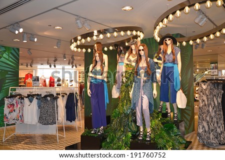 LONDON - MAY 4: mannequins in the H&M flagship store at Oxford Circus, London on May 4, 2014.
