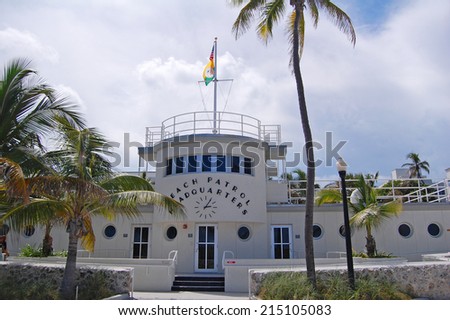 MIAMI - August 23: the Art Deco Beach Patrol Headquarters on Miami Beach, Florida on August 23, 2011. The Ocean Rescue Team is based in the 1936 art deco nautical themed building on Ocean Drive.