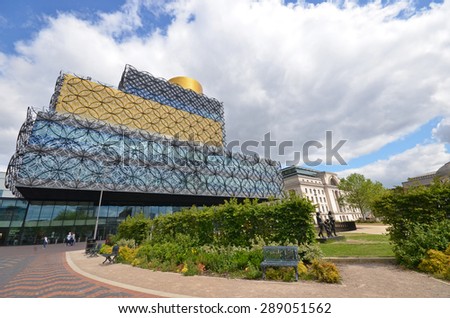 Birmingham, UK - June 9: view of the new library in Centenary Square in Birmingham, UK on June 9, 2015. The library attracts thousands of visitors annually.