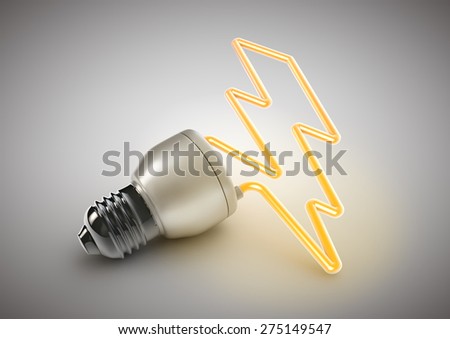 An energy saver light bulb forms shape of lightening bolt. Concept for saving electricity and power issues.
