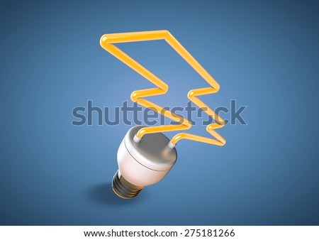 An energy saver light bulb forms shape of lightening bolt. Concept for saving electricity and power issues.