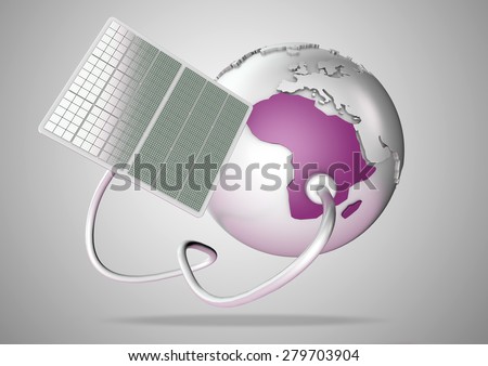 Solar panel supplies power from the sun to Africa. Concept for green power sources and energy supply to the world.