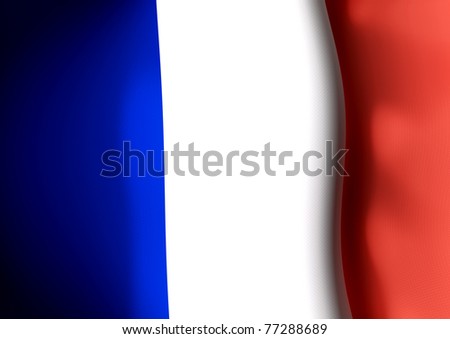 Flag of France, French national flag flapping in the wind. Tightly cropped French flag illustration for tourist, travel and political use. Flags of the world. French Flair.