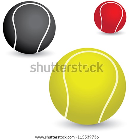 Illustration of beautiful colorful tennis balls in yellow, black and red colors.