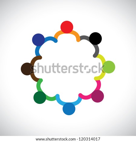 Concept of kids playing, teamwork and diversity. The logo template contains kids holding hands & forming a circle & can also represent concept of corporate team and teamwork & also people diversity