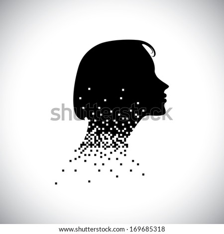 digital face silhouette of a modern stylish girl - vector. This abstract graphic icon of a woman's visage represents a fashion conscious lady, stylish teenager, technology loving woman, etc