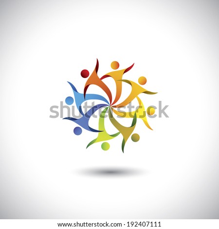 People dancing together, having fun - colorful concept vector. This graphic illustration also represents togetherness, community, unity, diversity, brotherhood, cooperation, alliance, union