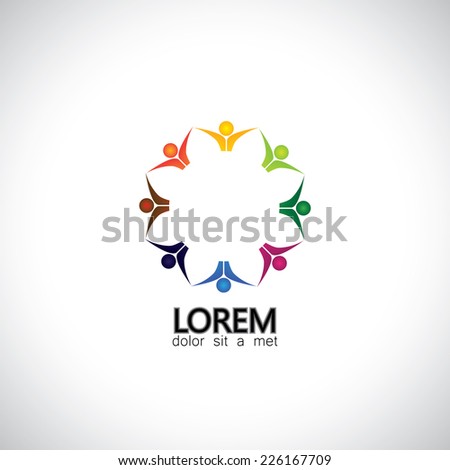 colorful abstract people, children or kids together - vector icon. This graphic also represents love, unity, solidarity, alliance, union, teamwork, organization, together, group, team, harmony
