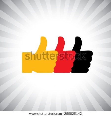 Concept vector graphic - social media hand icons ( signs ) set. This also represents agreement, deal, endorse, concur, vote, thumbs up, like, okay, ok, good, etc