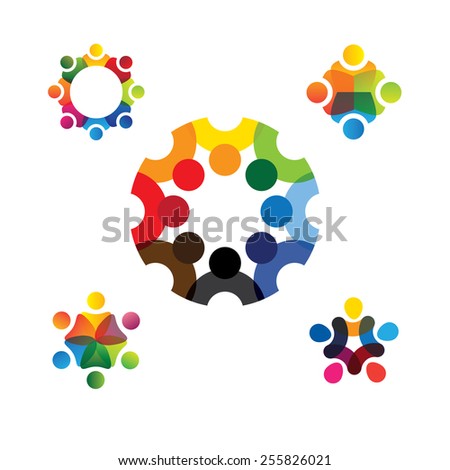 collection of people icons in circle - vector concept engagement, togetherness. this also represents social media community, leader & leadership, unity, friendship, play group, employees & meeting