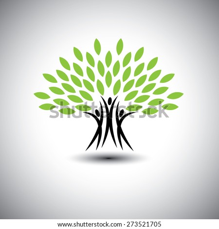 happy, joyous people as trees of life - eco concept vector icon. This graphic also represents harmony, joy, happiness, friendship, education, peace, development, healthy growth, sustainability