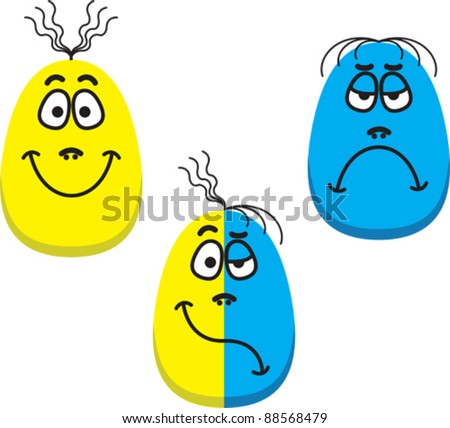 Three vector faces - One happy face, one sad face and one face showing mixed emotion