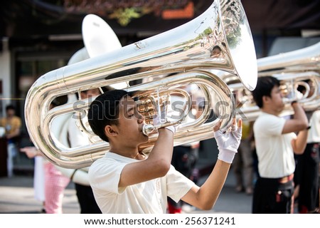 Chiangmai, Thailand February 7 : The marching band in the Chiangmai Flora Festival 2015, Chiangmai Thailand on February 7, 2015.