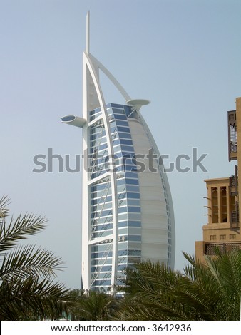 A stunning view of the famous building Burj Al-Arab in UAE.