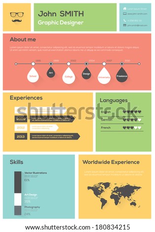 Flat Resume. With Infographics and Timeline. Vector Illustration