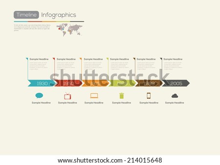 Retro Timeline Infographic. With set of Icons. Vector design template.