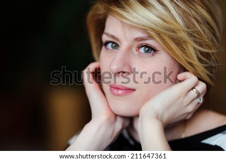 Close-up, beauty portrait of a young woman. Developed from RAW
