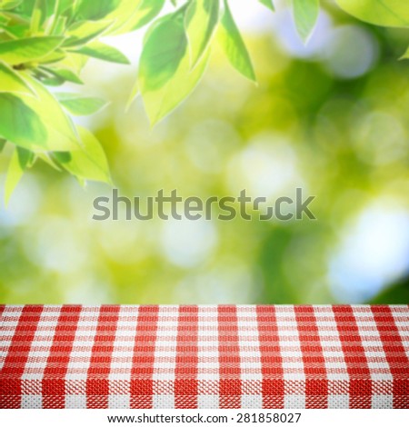 Picnic table in summer background