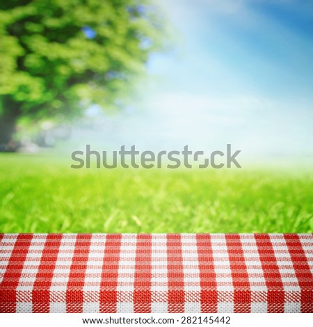 Grass meadow in the park with table for picnic
