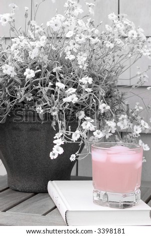 black and white setting with pink lemonade in color
