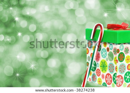 Fun Vibrant Green Holiday Background With Twinkle Stars And Present